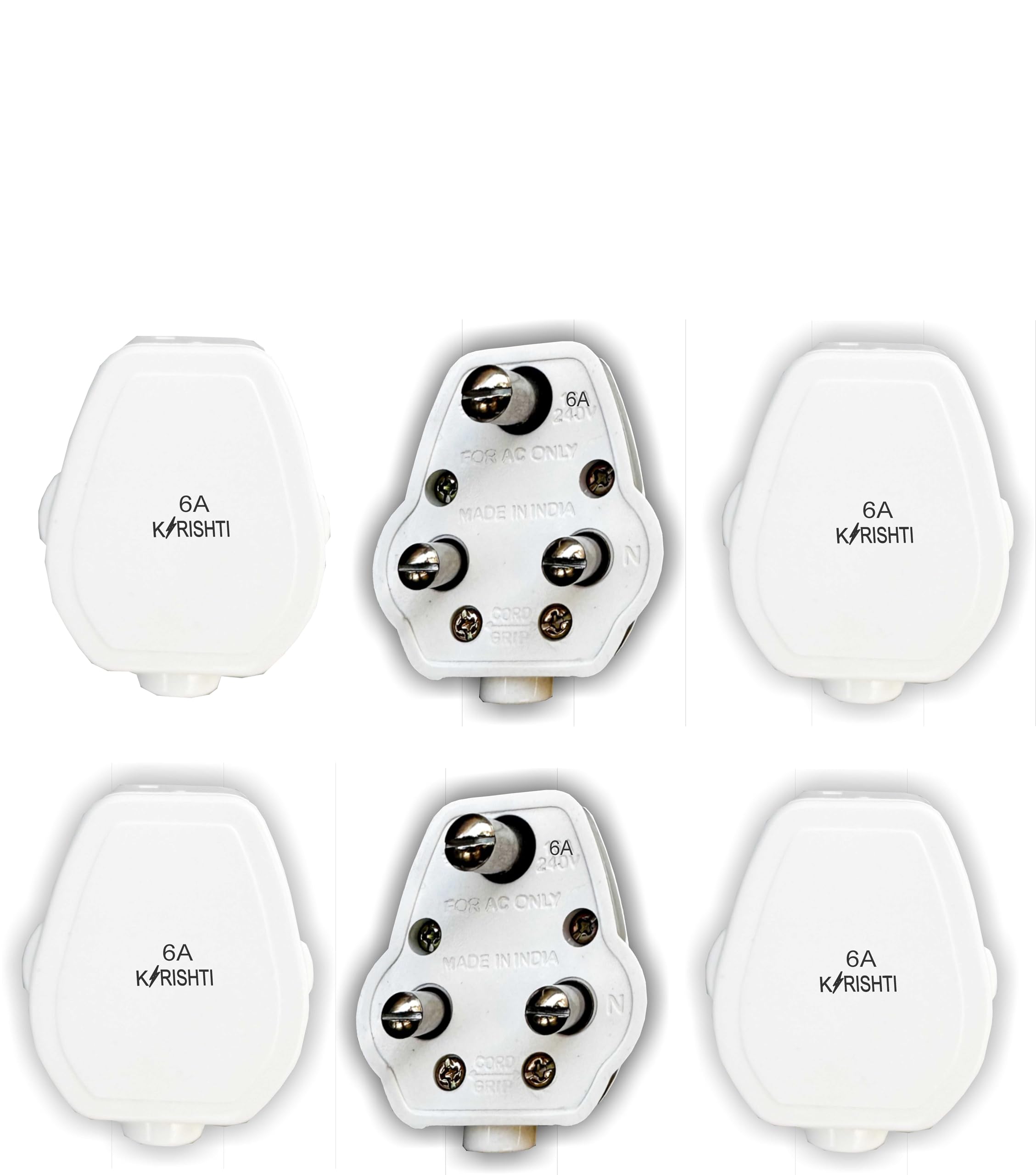 K🗲RISHTI 6A 3-Pin Plug, White, 240V AC, Brass Parts, Heavy Duty, Made in India, Pack of 6-image-25