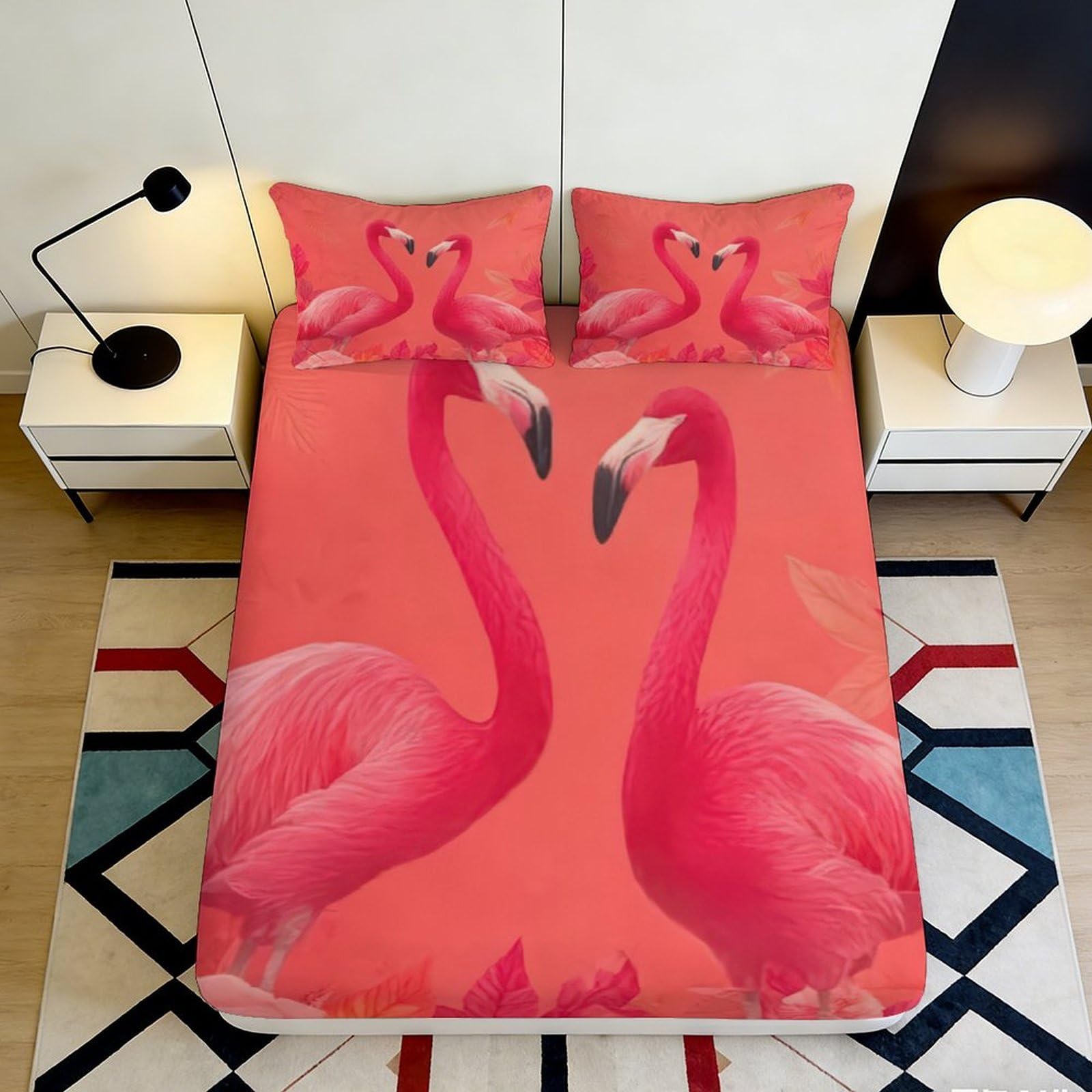 Pnayamiorkfel Style-4 3D Printed Pink Flamingo Fitted Sheet Microfiber Soft Anti-Slip Bedroom Decor Tropical Bird Bed Cover For Adult Teen 90X200x25cm