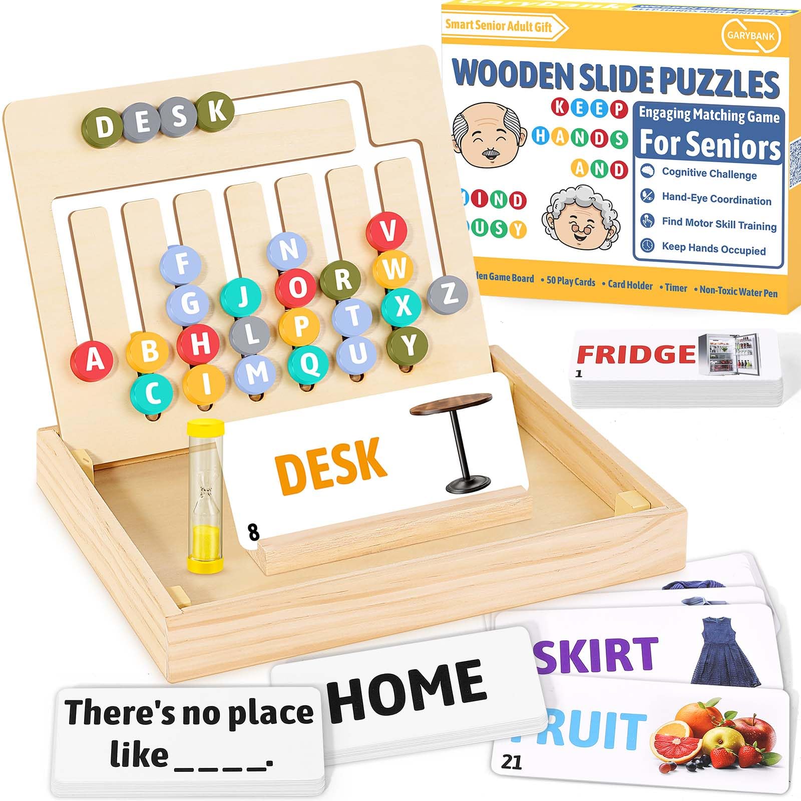 Slide Puzzle Games for Senior with Dementia - Words & Well-Known Sayings Matching, Dementia Activities for Seniors, Wooden Alzheimer's Products for Elderly - 7 Memory Games for Adults