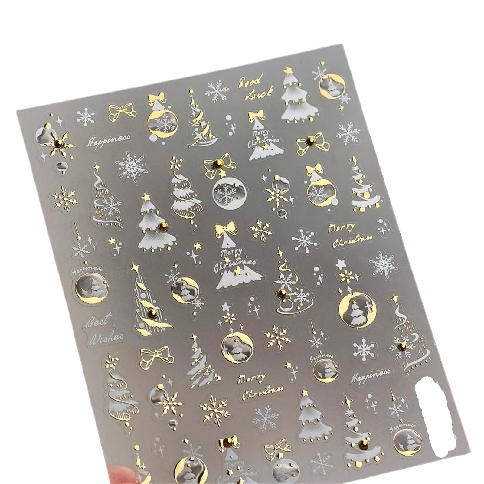 3pc 3D Metal Bead Nail Art Stickers - Snowflake Bowknot Wreath Stars for Winter Decals(2)