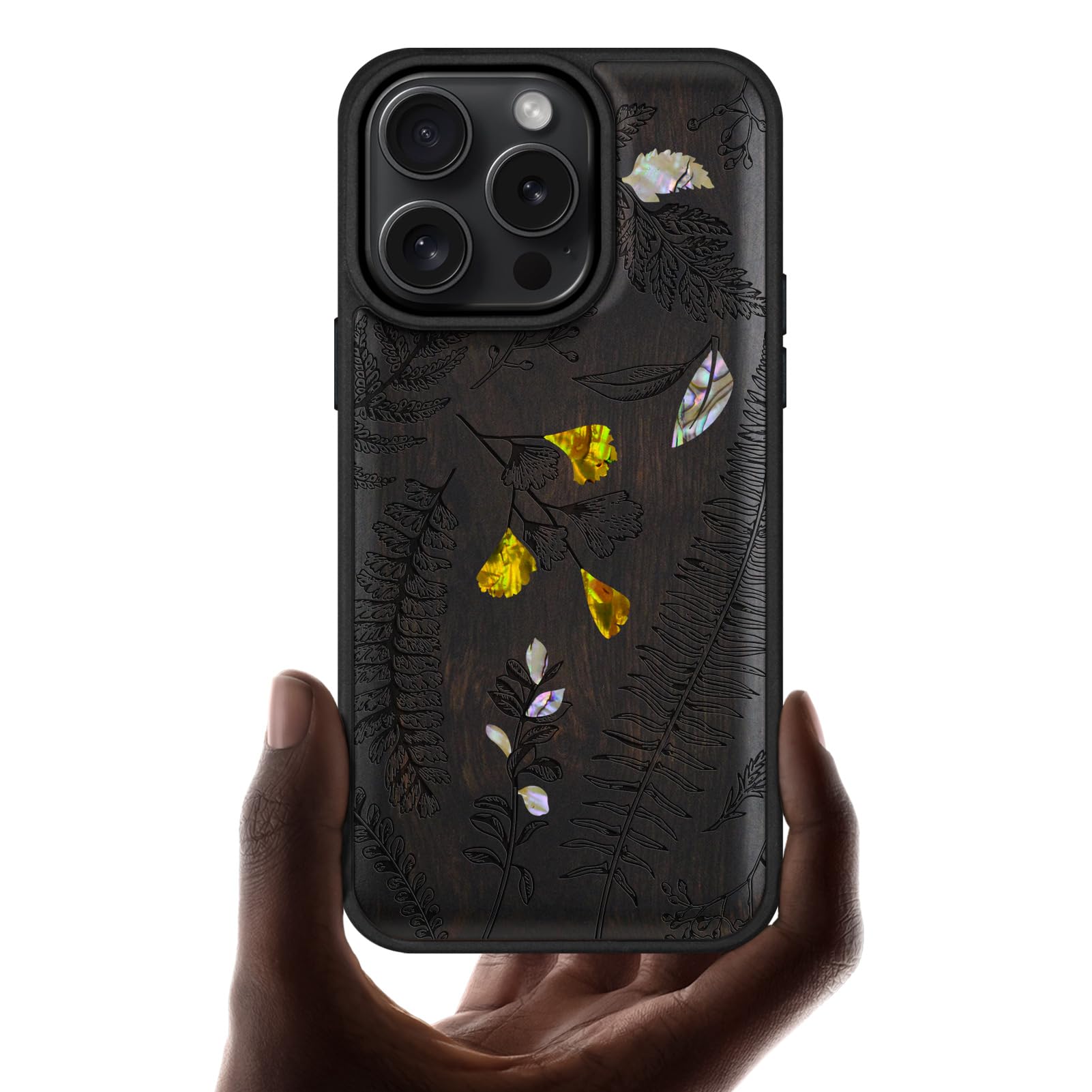 Carveit Magnetic Case for iPhone 16 Pro Case, Wood Artisan Engraved & Handmade Shell Inlaid, TPU Shockproof Cover, Compatible with MagSafe Wireless