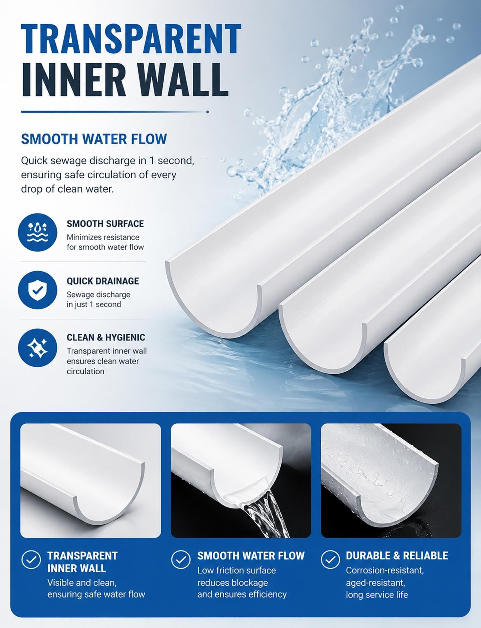 Canalón semicircular de PVC de alta resistencia - Desagüe con canal en U