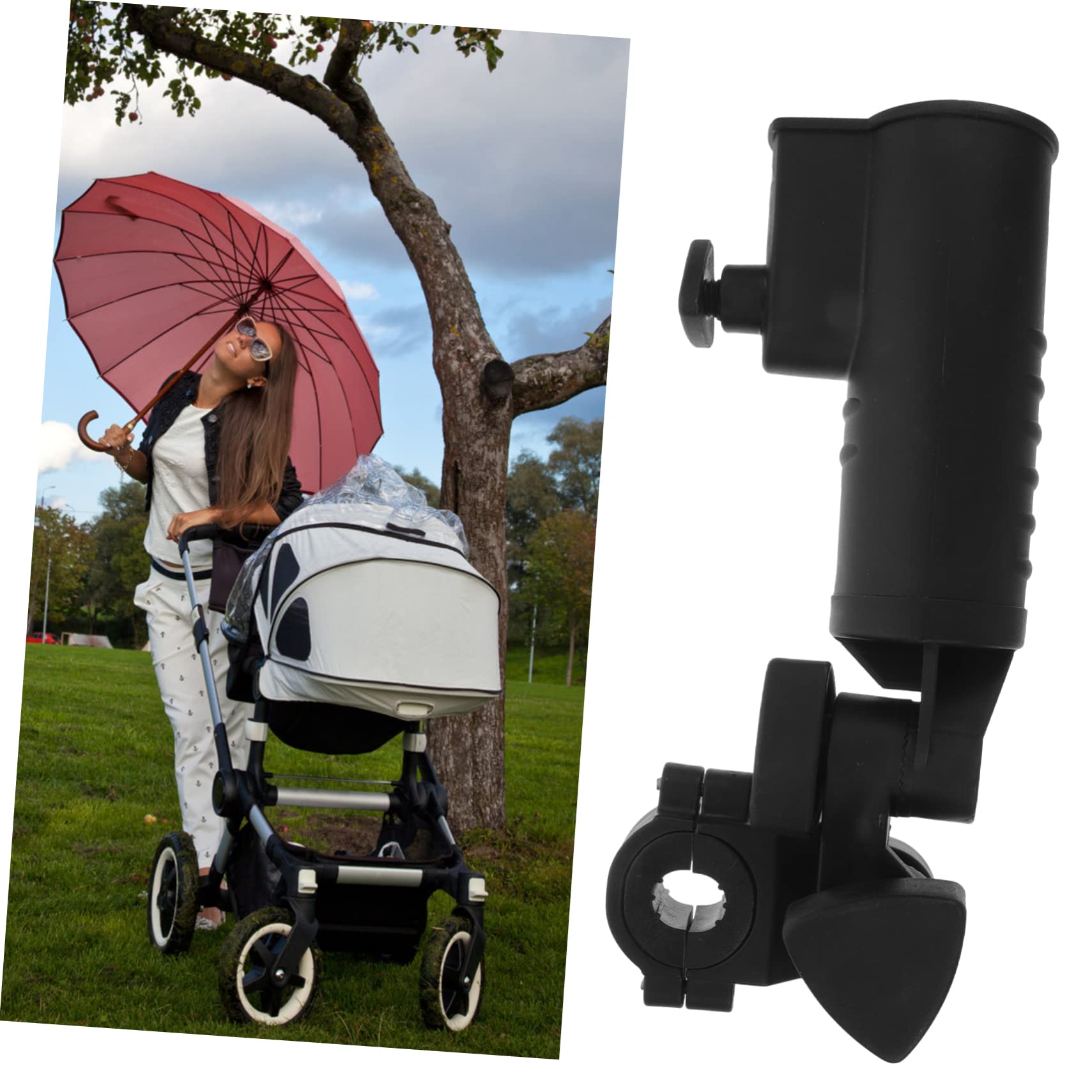 Soporte Ancho Paraguas de Golf para Carrito de Mecanismo Resistente en de Pinza y Interno Ajustable, Plástico para Lluvia y Uso Exteriores