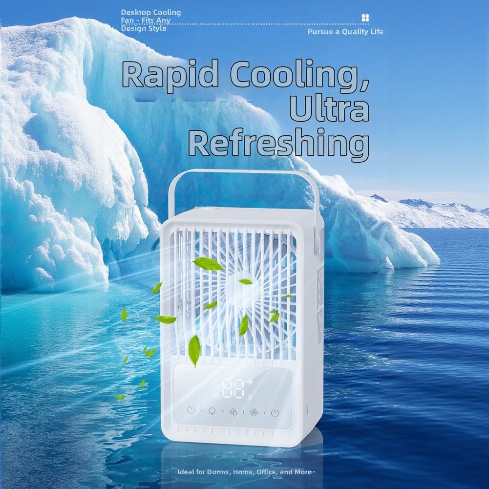 Ventilatore nebulizzatore silenzioso ricaricabile con serbatoio dell'acqua da 600 ml, raffreddamento dell'aria 4 in 1 con LED a 7 colori, timer 8 H, ventola di raffreddamento portatile USB-C, per