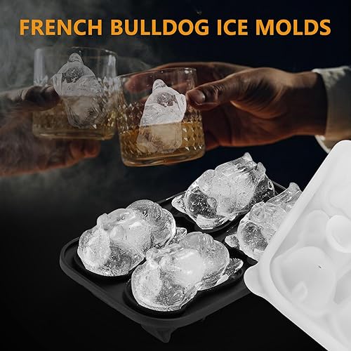 Miniatura 6 de Molde para cubitos de hielo de bulldog francés, 4 agujeros, forma divertida, bandeja grande para cubitos de hielo para whisky, cóctel, bourbon,