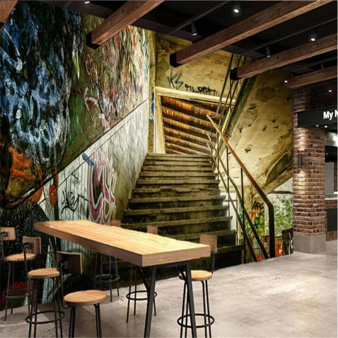 Papier peint 3D effet ciment et graffiti pour un salon style industriel