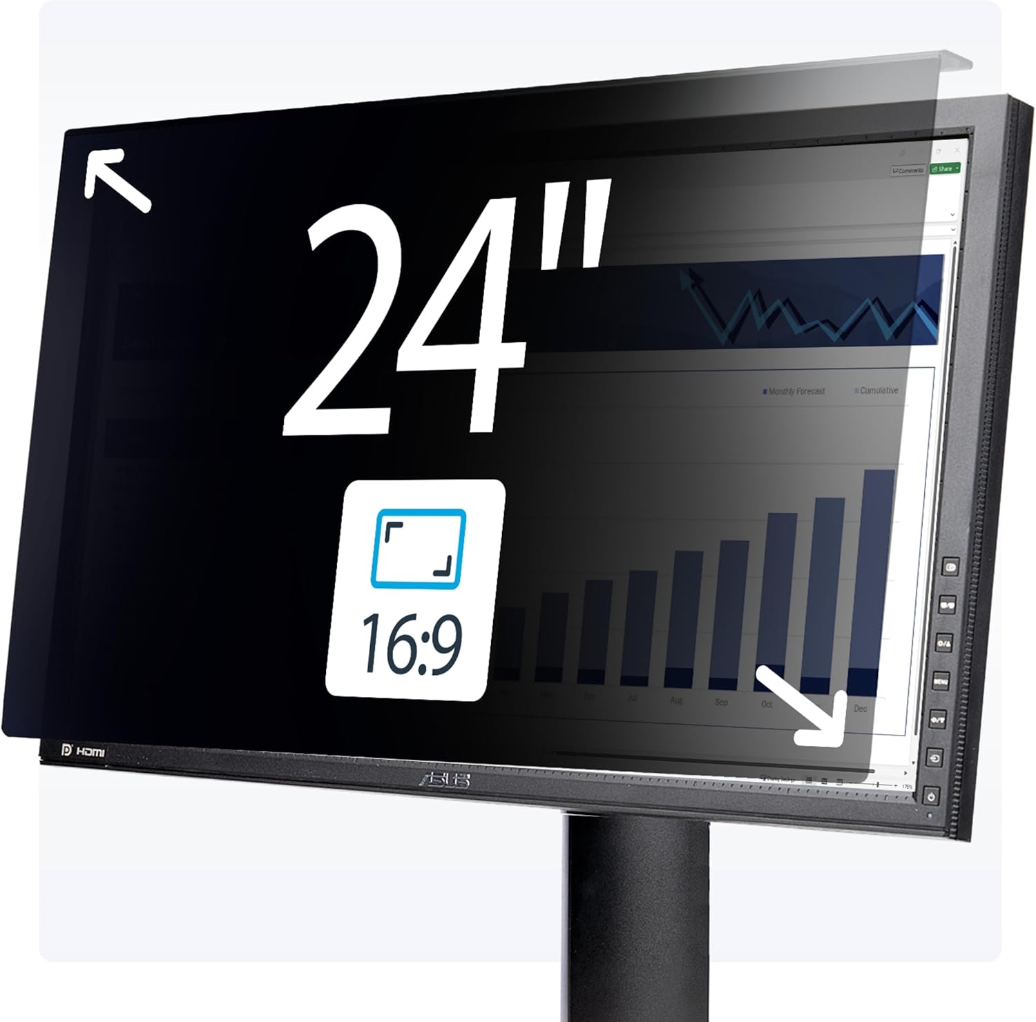 StarTech.com 24-inch 16:9 Computer Monitor Privacy Screen, Hanging Acrylic Filter, Monitor Screen Protector, +/- 30 Deg., TAA