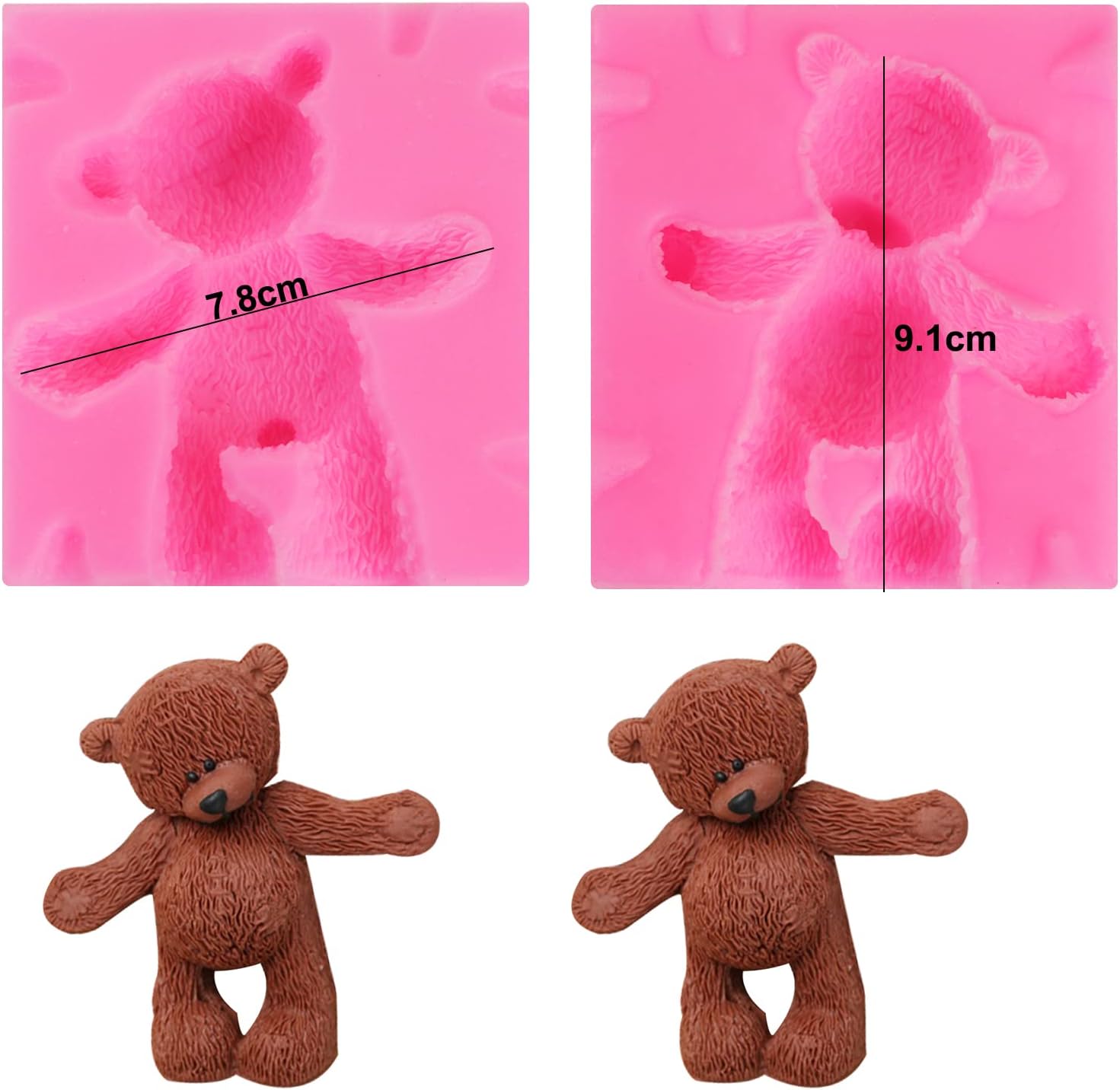 3D Teddy Bear Doll Silicone Fondant Mold Large Bear Chocolate Candy Gum Paste Silicone Mold Clay Soap Candle Mold for Cake Decorating Sugar Craft Polymer Clay