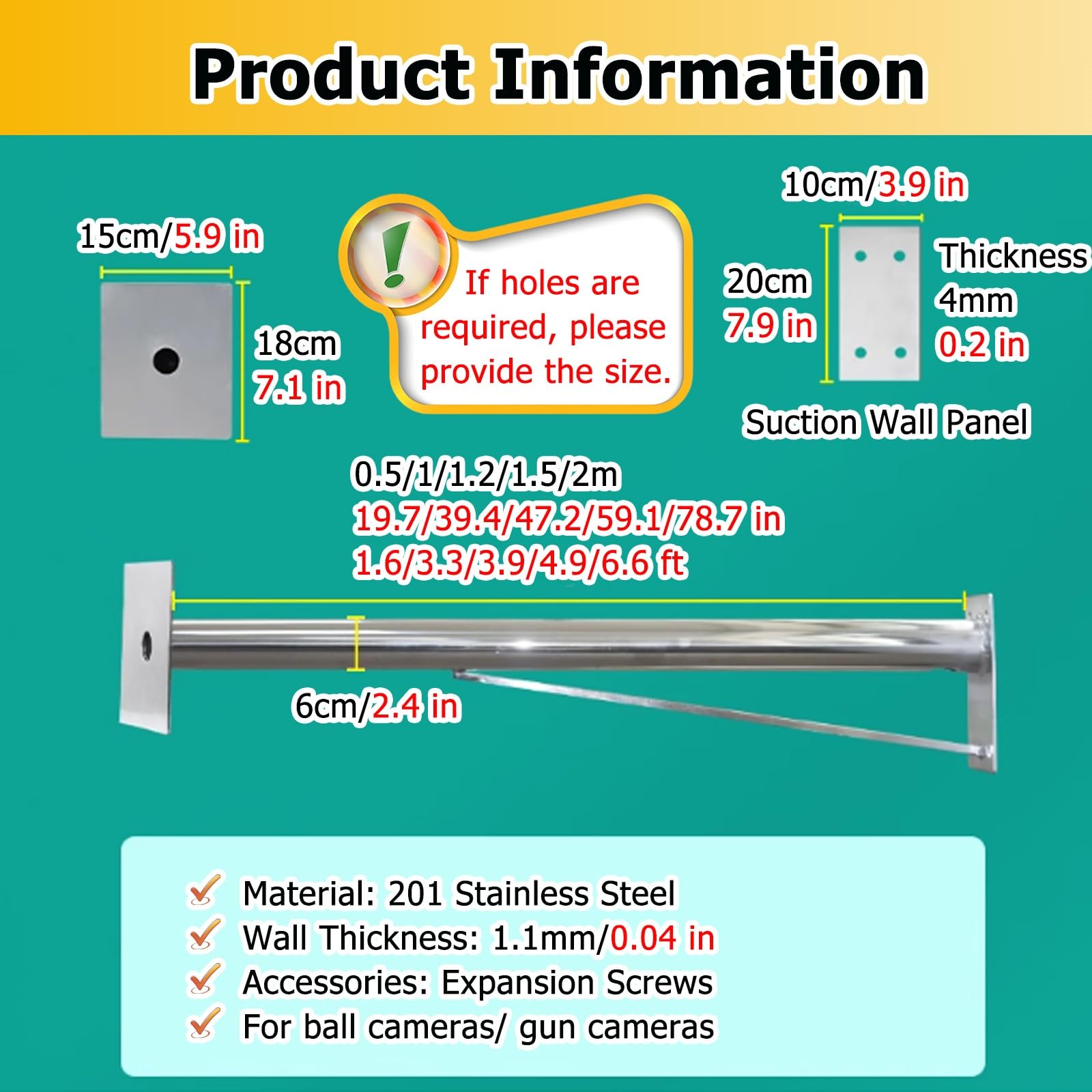 Soporte Universal extralargo para Poste de cámara de 1,6 a 6,6 pies - Soporte de Columna de vigilancia de Acero Inoxidable 201 Resistente a la Intemperie para cámaras de Seguridad montadas e