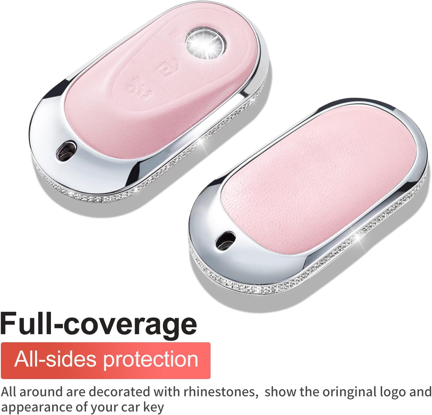 Compatible with Mercedes Key Fob Cover with Keychain Leather Crystal 360 Degree Protection Key Shell Case for 2020-2022 Mercedes Benz S-Class G-Class E-Class (Pink)