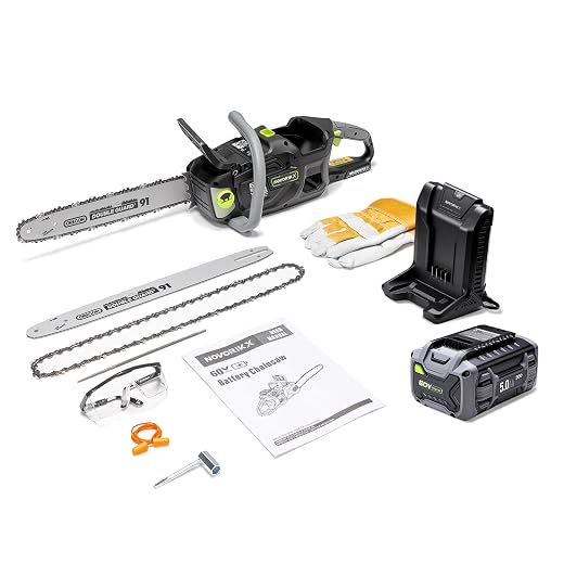 NovorikX 60V Brushless Cordless Chainsaw, 18"&16" Electric Chain Saw with 5.0Ah Battery & Charger, Automatic Oiler, Tool-Free Tension for Tree Trimming & Wood Cutting (60V Chainsaw Black)