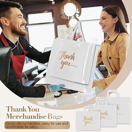 Miniatura 4 de Teling 200 bolsas de agradecimiento con asa a granel, bolsas de mercancía de agradecimiento de 3 tamaños, bolsas de plástico de agradecimiento para