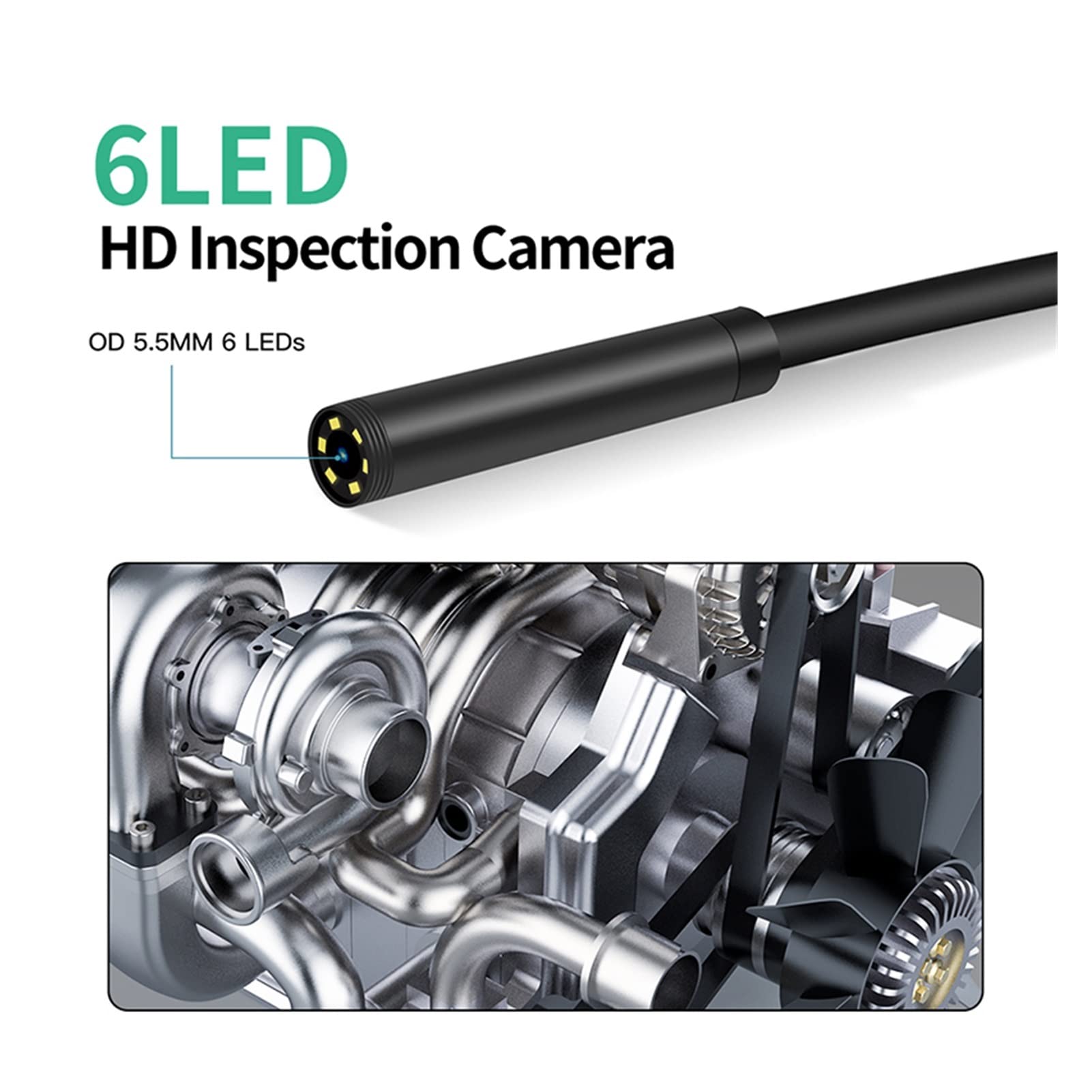 Kamera endoskopowa, Ręczny LCD Kamera Endoskopowa Cyfrowa kamera inspekcyjna 2,4 cali Video BorScope 72 0p HD. Z 6. LED 5. Sonda 5mm(2m,Gold)