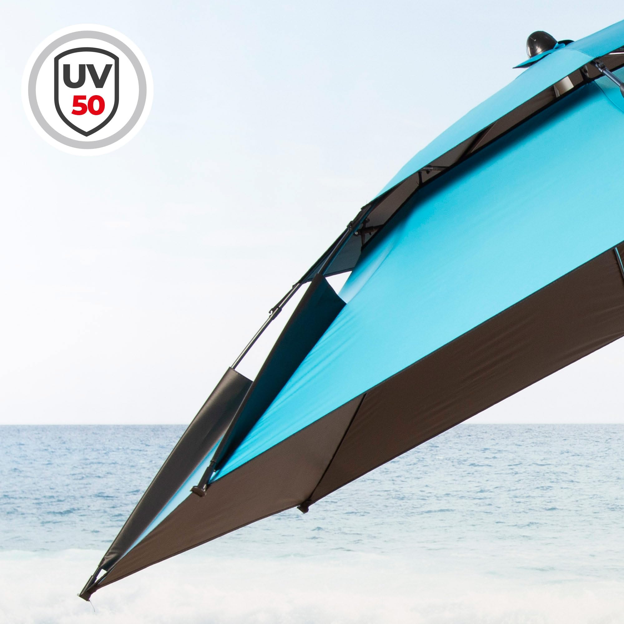 AKTIVE Ombrellone da spiaggia e da pesca antivento 200 cm, Blu, UV50, Palo basculante, Ventilazione superiore