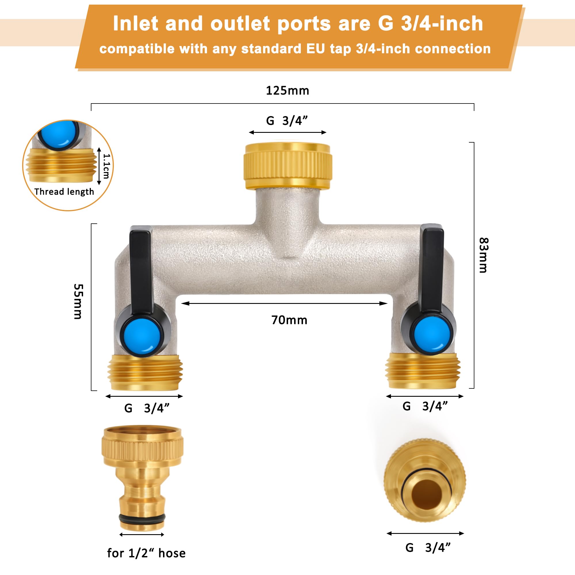 OPERMAXER 3-weg waterverdeler met verlengde handgreep, 3/4 inch messing wateraansluiting verdeler met individuele afsluitkranen, 3-delige verdeler 3/4 inch adapter 1/2 inch voor apparaten/tuinslangen OPERMAXER 3-weg waterverdeler met verlengde handgreep, 3/4 inch messing wateraansluiting verdeler met individuele afsluitkranen, 3-delige verdeler 3/4 inch adapter 1/2 inch voor apparaten/tuinslangen