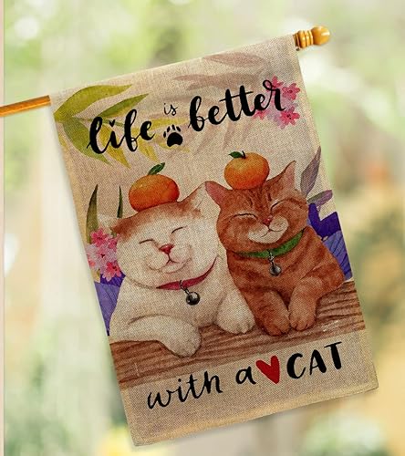 Miniatura 8 de Better - Bandera de arpillera para casa, paquete de 2 piezas, diseño de gato y gatito maullido, pelo de pata estropeado, mascota, naturaleza,