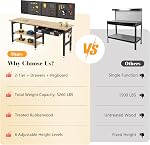 SPECRAFT 84" 2-Tier Banc de travail lourd avec tiroir & Pegboard, Workbench avec stockage, hauteur réglable – 5260 LBS Capacité, Power Outlets, pour Garage, Atelier & Utilisation à domicile