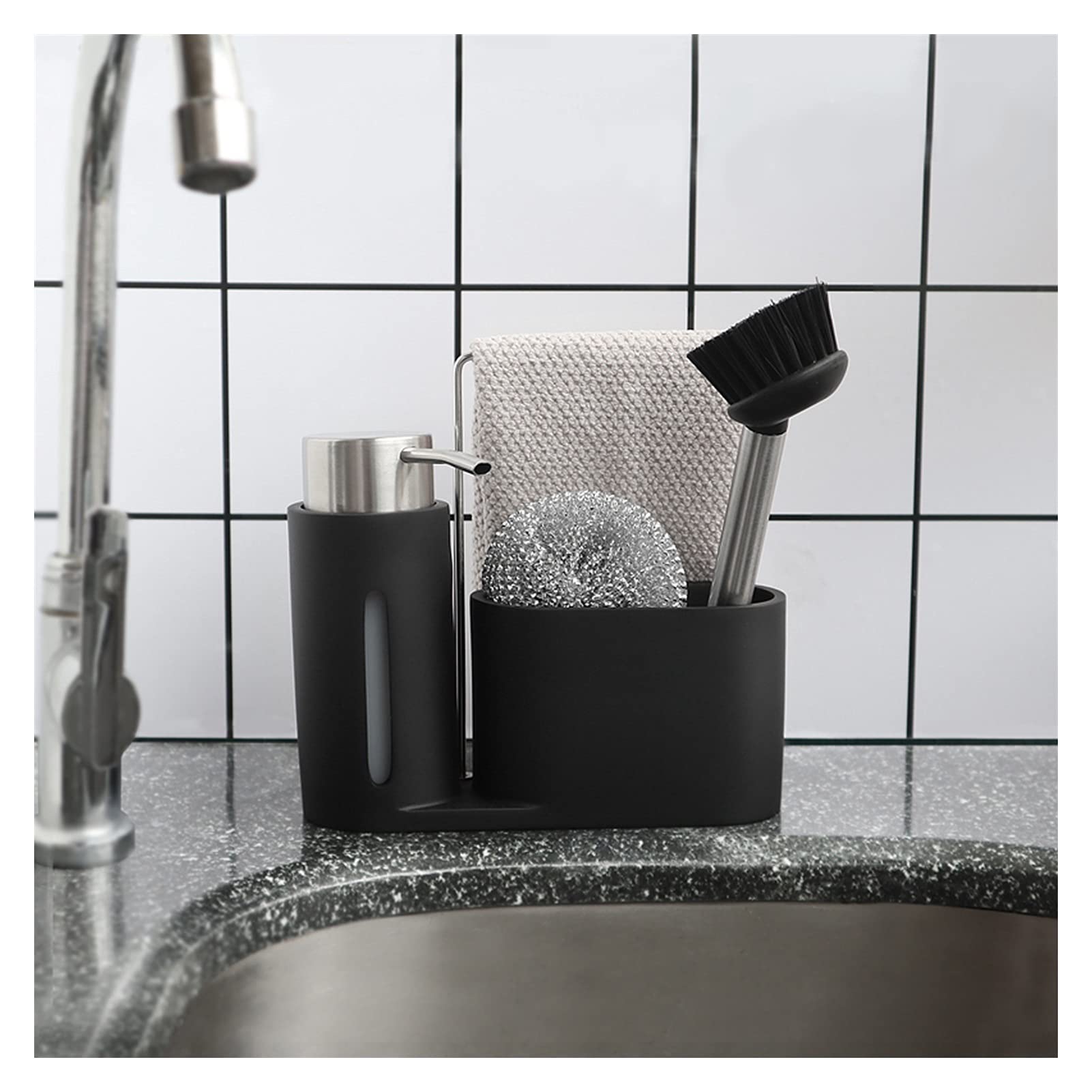 Distributore di sapone Dispenser di sapone a mano liquido, lavastoviglie bottiglia di distributore di distributori liquidi con supporto per spazzole, per cucina e lavandino da bagno Distributore di sa