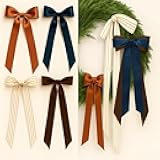 Suncalla 8 Pcs Christmas Wreath Bow Farmhouse Stripe Velvet Bows Ribbon Ornaments for Christmas Tree Topper Front Door Home Decor Winter Party Indoor Outdoor Decoration(Retro)