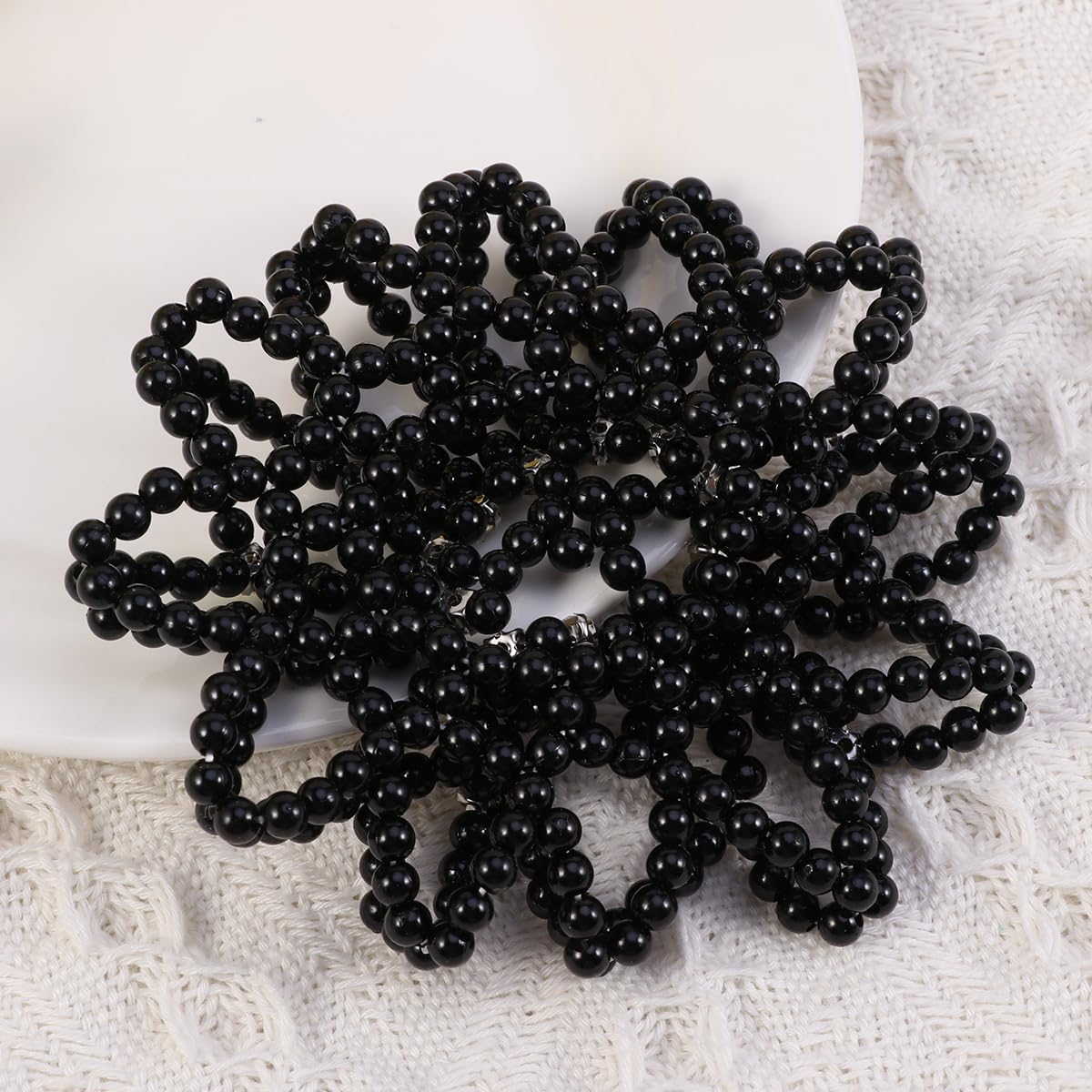 FRCOLOR 2pcs Elastic Hair Snood Net Handmade Crochet Pearl Hairnet for Dance Performance Black, Bun Cover for Dancers and Skaters - Image 4