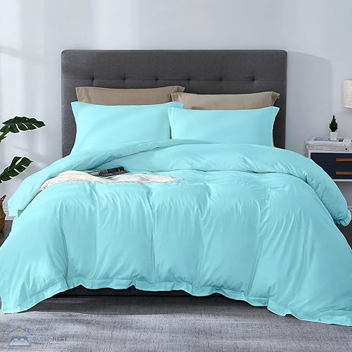 Miniatura 11 de SLEEP-NEST Juego de funda de edredón de 3 piezas de algodón egipcio de fibra larga de 120 x 120 pulgadas, con cierre de cremallera y lazos