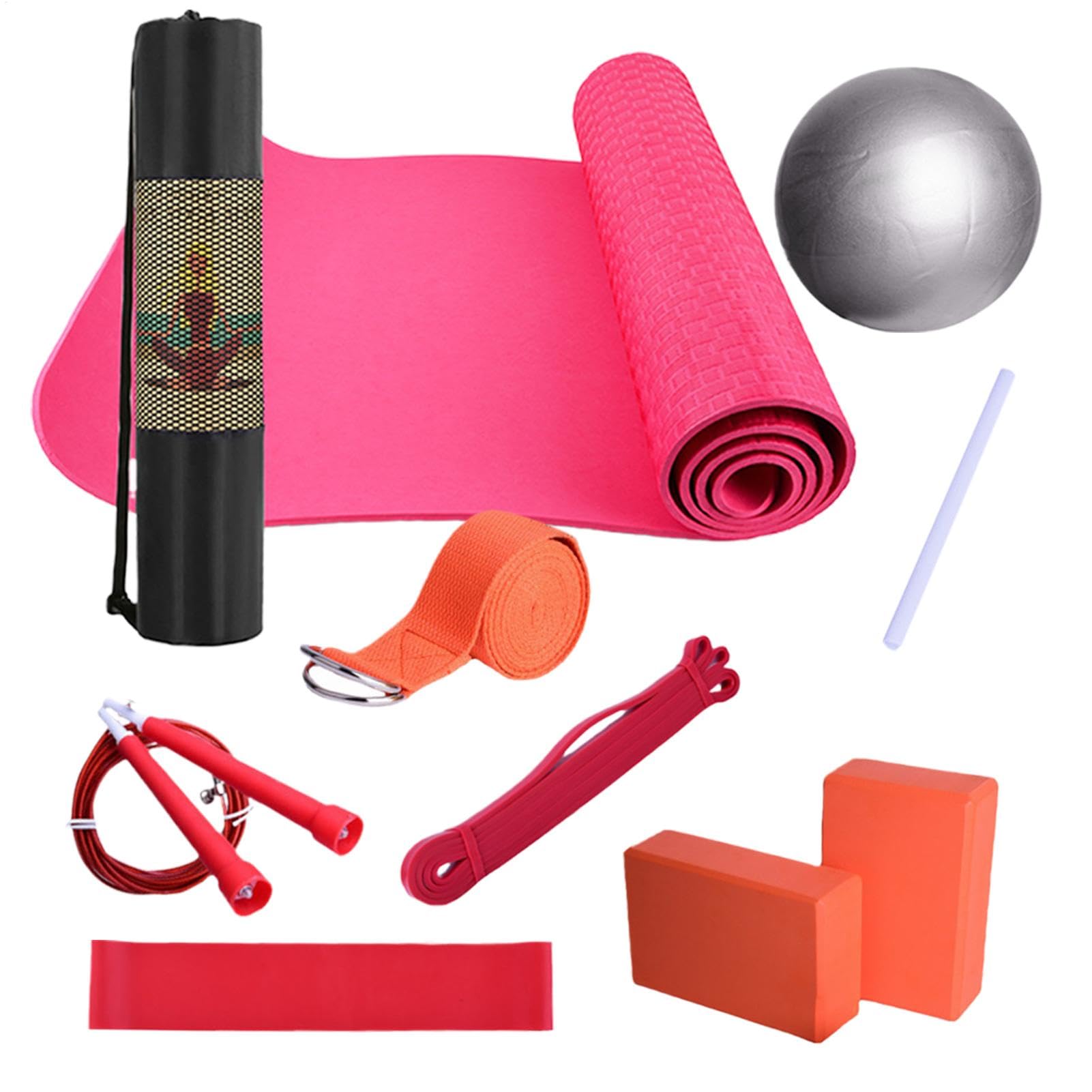 Yoga-Kit, Trainingsmatte, komplette Fitnessausrüstung mit Yoga-Blocks, Non-Slip Cushioned Design, Widerstandsband, Stretching Band für Zuhause, Gym Workouts, 183 x 61 x 7 cm