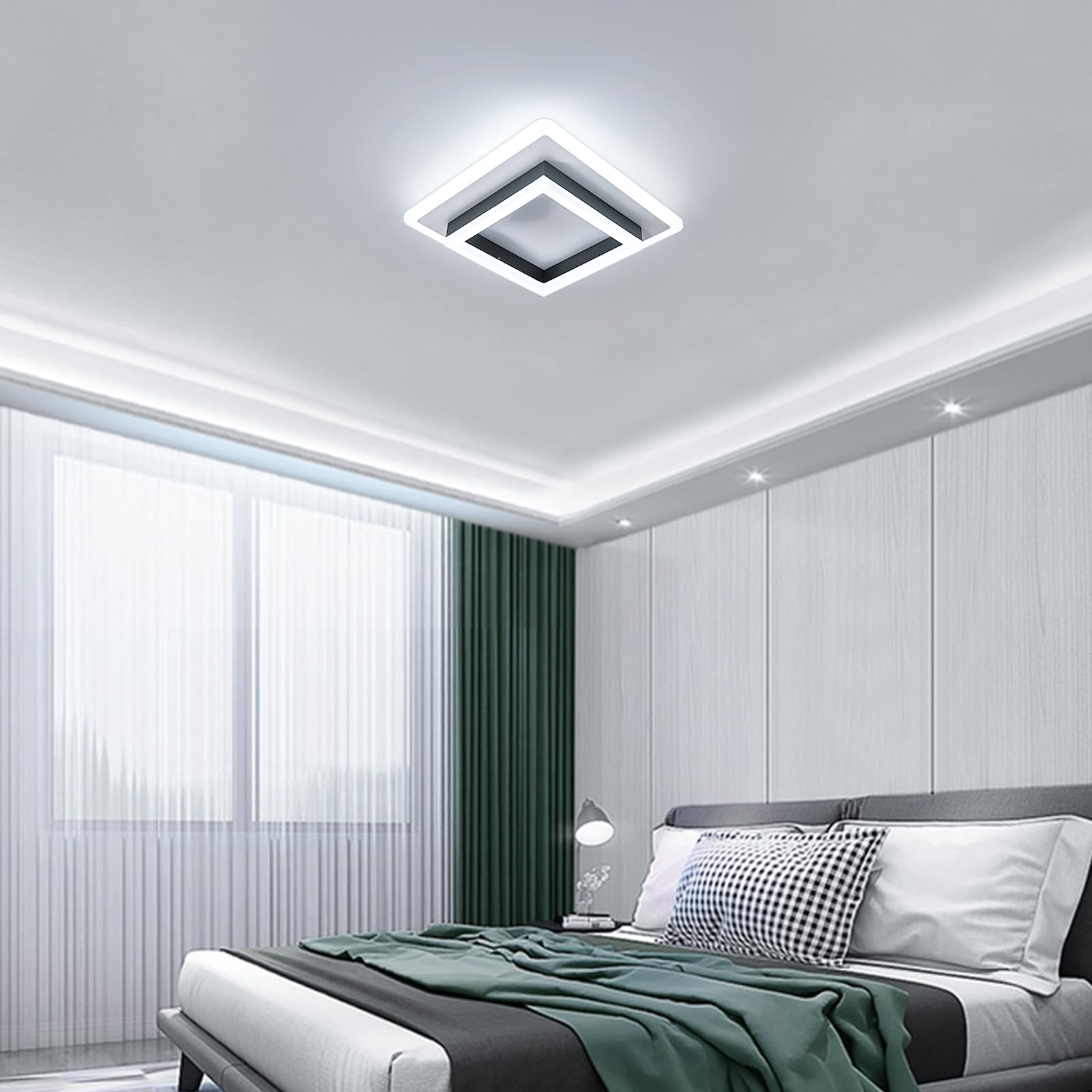 Plafoniera LED, 30W 3400LM Lampada da Soffitto Moderna Quadrata Nero, Plafoniera in Acrilico 30CM per Camera da Letto Soggiorno Cucina Corridoio, 6500K Luce Bianca Fredda