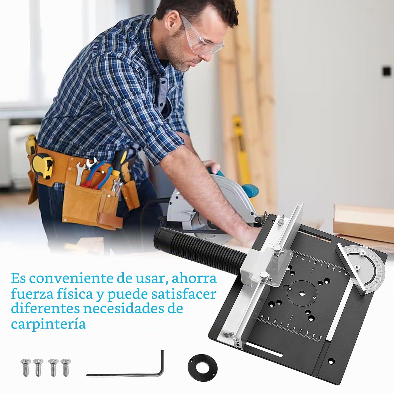Juego de 3 Placa de Inserción de Mesa de Fresadora de Enrutador de Aluminio, Mesa para Fresadora, Herramienta Auxiliar de Grabado con Inglete, con Medidor de Inglete para Bancos de Carpintería (Negro)