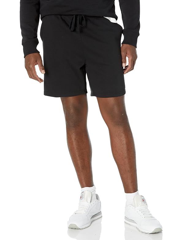 Amazon Essentials Men's Lightweight Cotton French Terry Relaxed Fit Sweat Shorts with Drawstring Waist (Available in Big & Tall), Black, Large by Amazon Essentials - Used condition - US$15.30