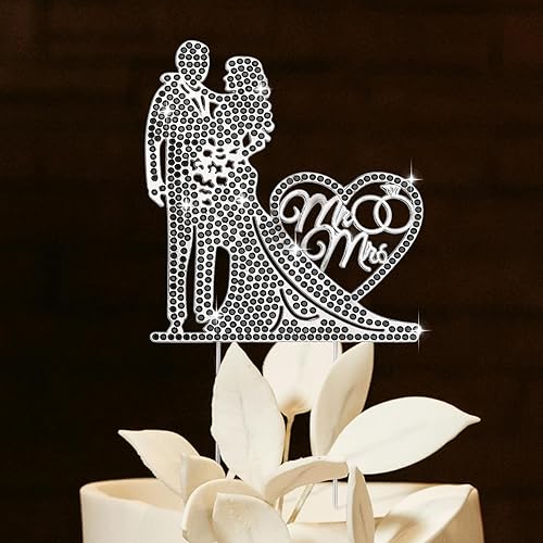 Wedding Cake Topper Rhinestone Metal Mr and Mrs Cake Topper Black Wedding Decor 