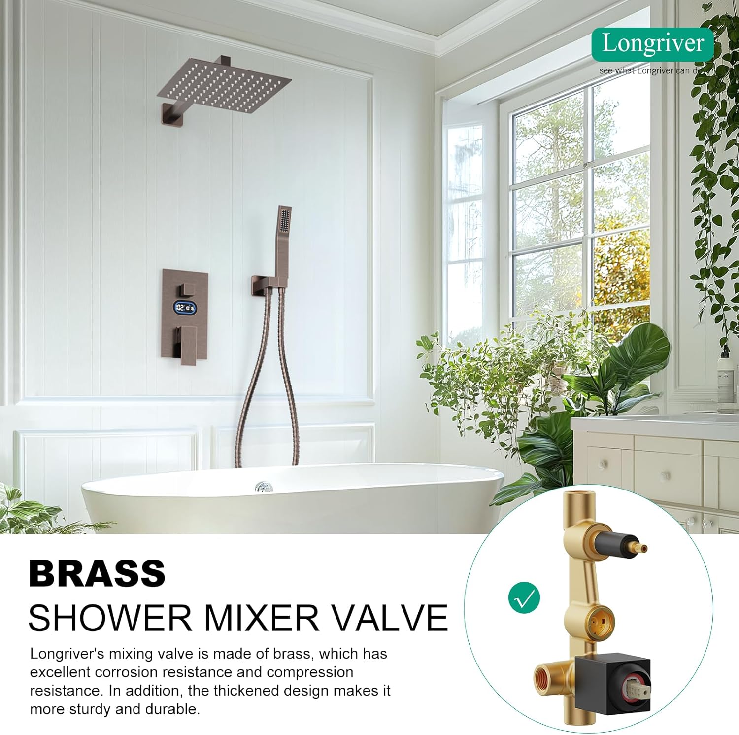 Longriver Shower Faucet Set with Hydro Power Temperature Display, Shower System 10 Inch Shower Head with Handheld Spray, Wall Mounted Shower Fixtures with Shower Valve and Trim Kit, Oil Rubbed Bronze