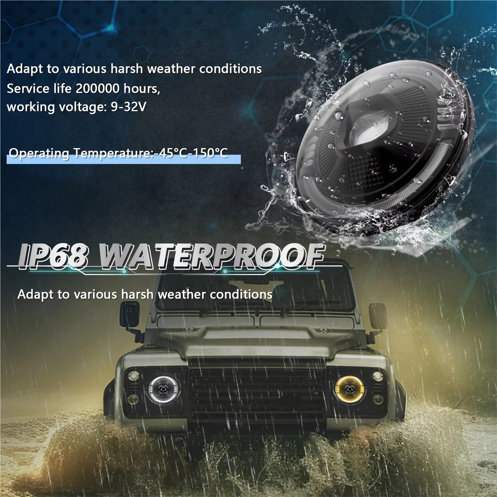 LED Redondo Azul DRL Para Jeep Para Wrangler SUV H4 6000K 32V 7 Pulgadas Faro De Alta Potencia 250W 30000LM Faros