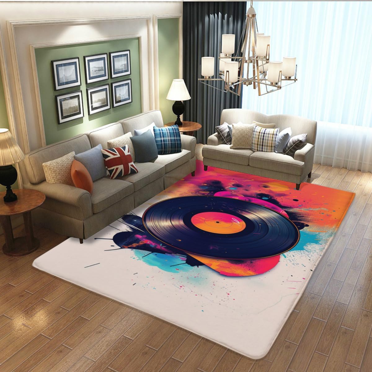 Vinyl Record Print Area Rug, The Visual Melody is Intoxicating. Orange and Black Theme Rugs are Suitable for Bedroom, Living Room, Study, Home Decoration Rugs, 2' x 3'