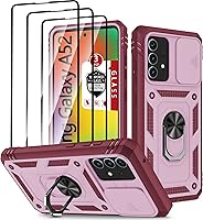 Vista 12 de Funda para Galaxy A52 4G, para Galaxy A52 5G con 3 protectores de pantalla de vidrio templado con soporte de anillo integrado + cubierta de cámara