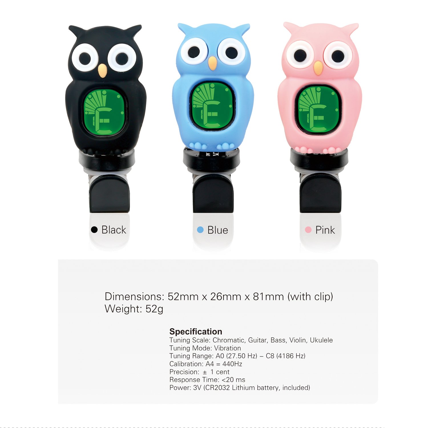 OWL Rinastore clipon accordatore per chitarra basso ukulele e violino