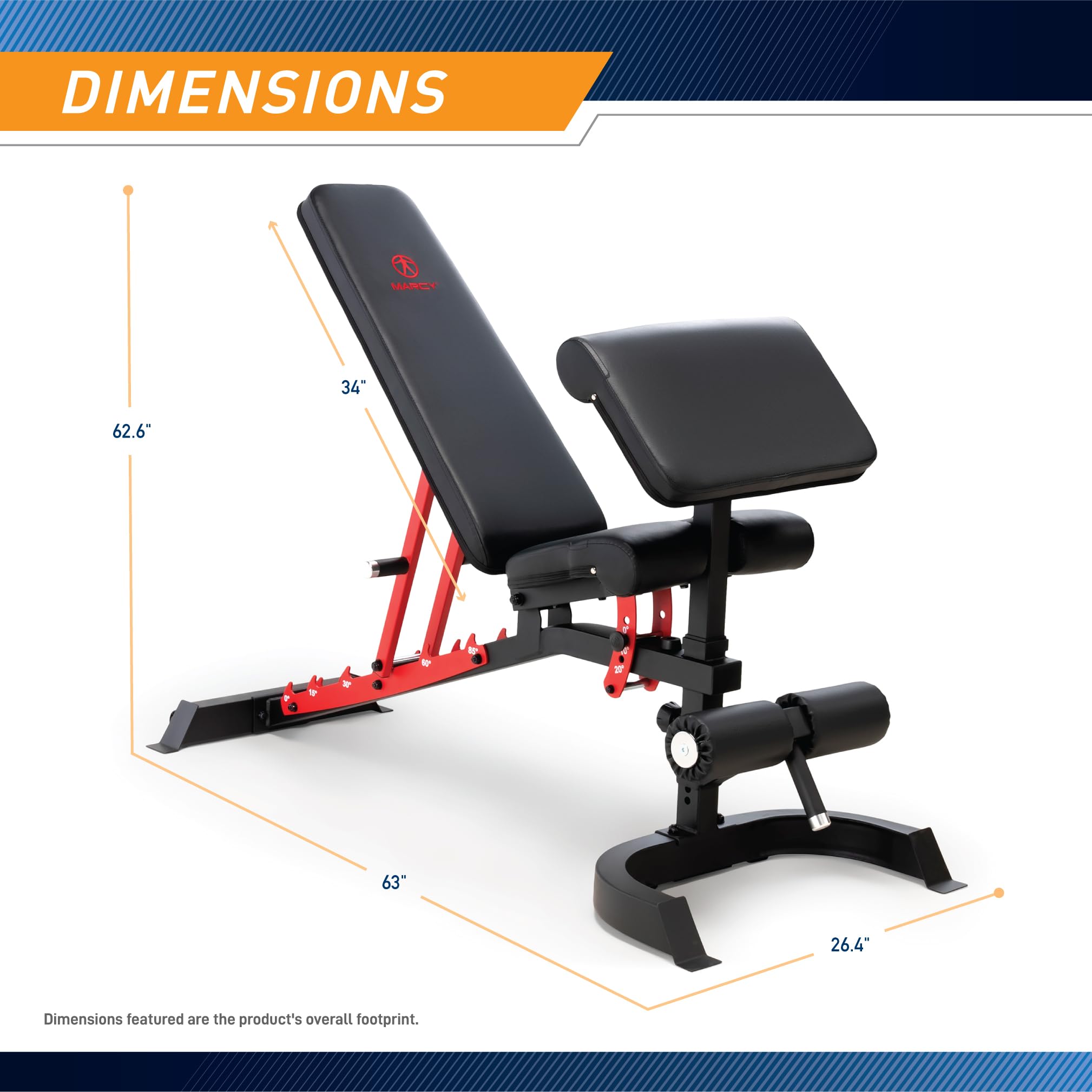 Marcy - Banco de entrenamiento para gimnasio en casa, banco de entrenamiento resistente con respaldo de 7 posiciones, inclinado plano, cojín de curvatura de predicador, anclaje de piernas | Carga Máxima 135 kg, Soporte De Bíceps En 3 Alturas, Desarrollado