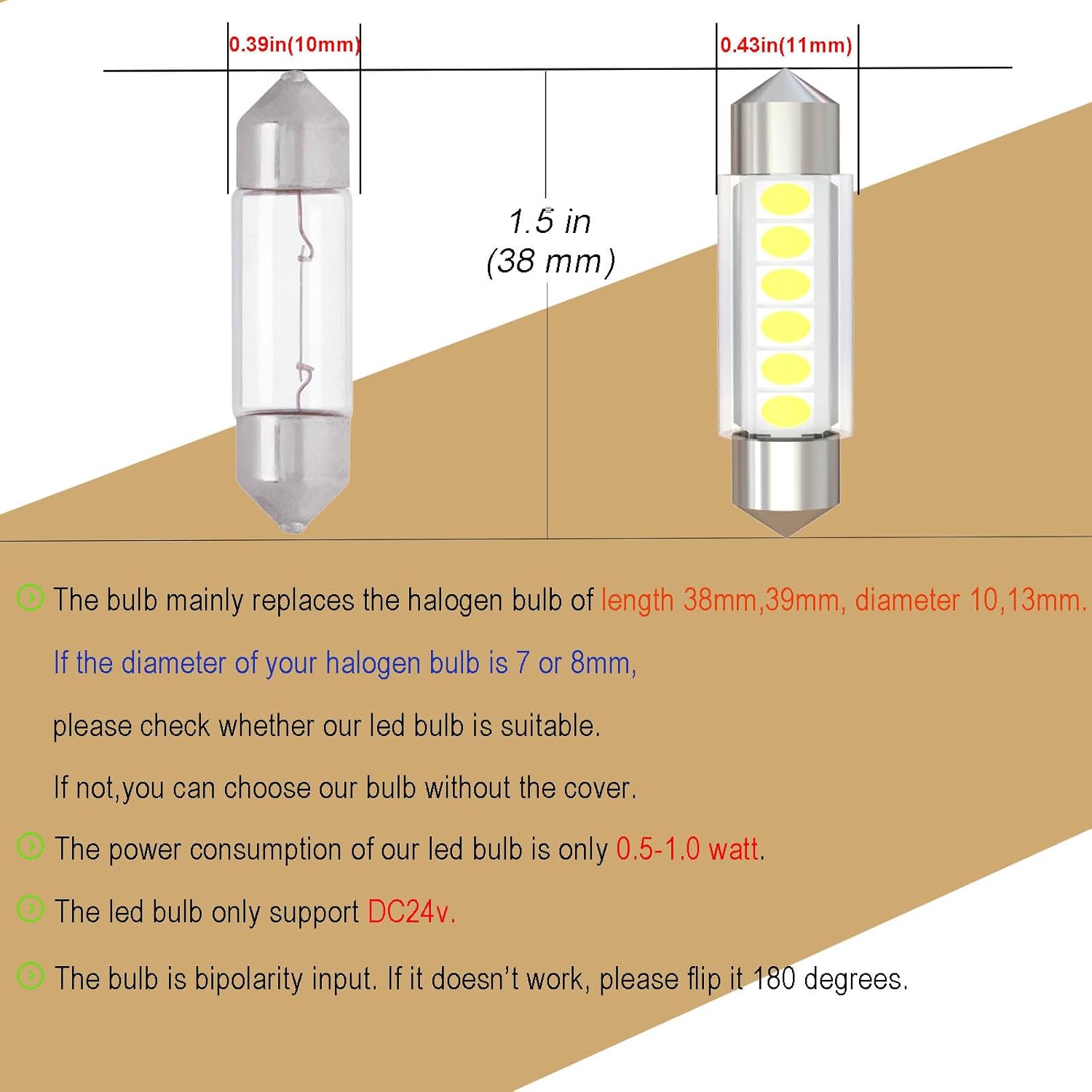 DC 24V 6418 6411 Festoon LED Bulb Extremely Super Bright 6000K White C5W LED Bulbs 6423 LED Bulb DE3425 DE3423 38mm 39mm for Truck Interior Reading Map Trunk Lights (Pack 12)