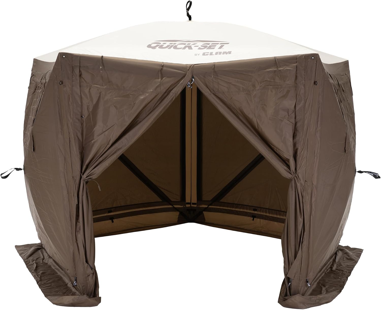 CLAM Quick-Set Pop Up Screen Tent, Adventure with Wind Panels, 9 x 9 ft, Instant Setup Outdoor Gazebo Canopy Shelter, 4-Person Bug-Free Camping Tent for Patio, Backyard, Tailgating – Brown