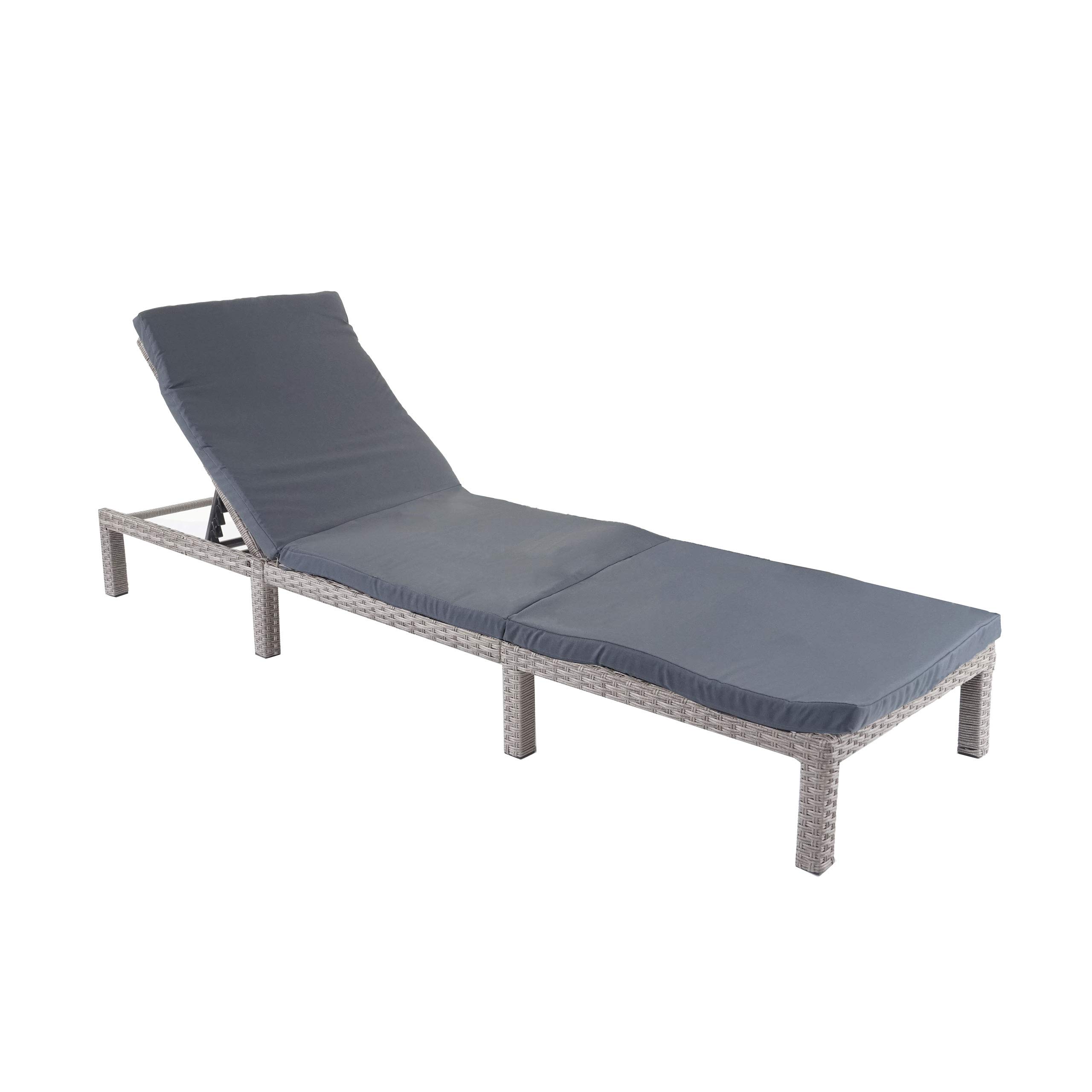 Mendler Poly-Rattan Sonnenliege HWC-A51, Relaxliege Gartenliege Liege Basic - grau, Kissen dunkelgrau