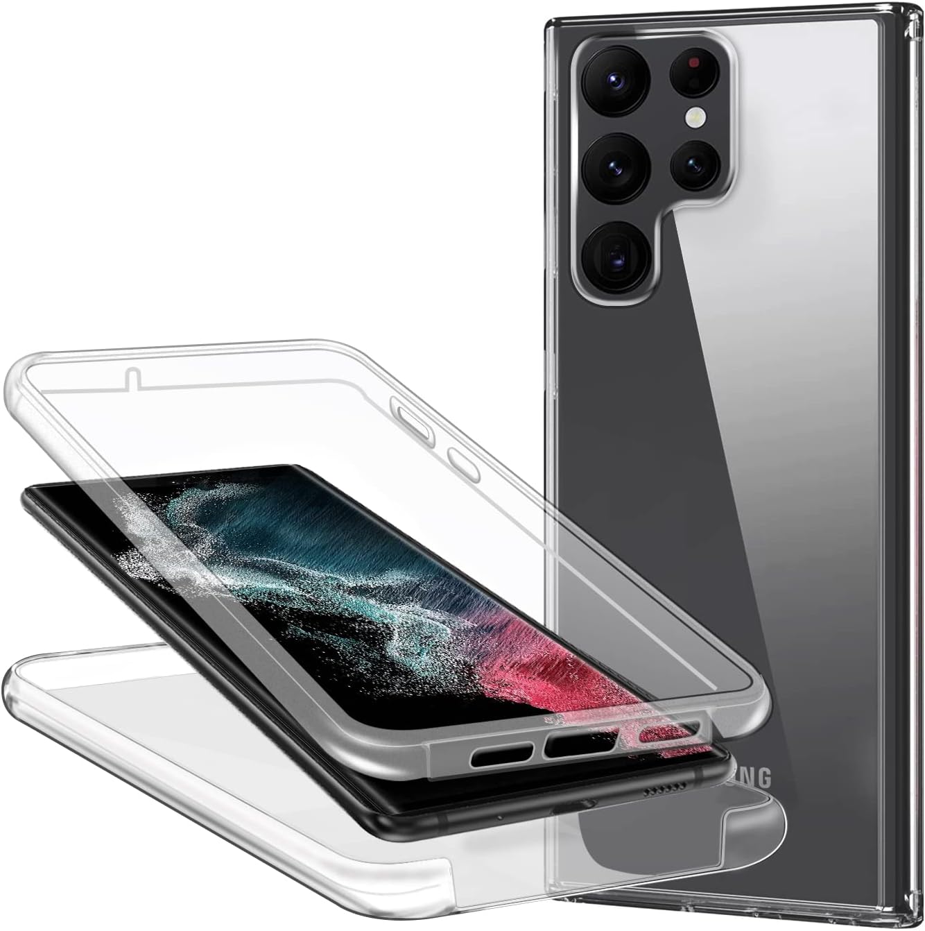 Samsung Galaxy S22 Ultra 360 Grad Hülle Hülle für Samsung Galaxy S22 Ultra Handyhülle 360 Grad, Transparent
