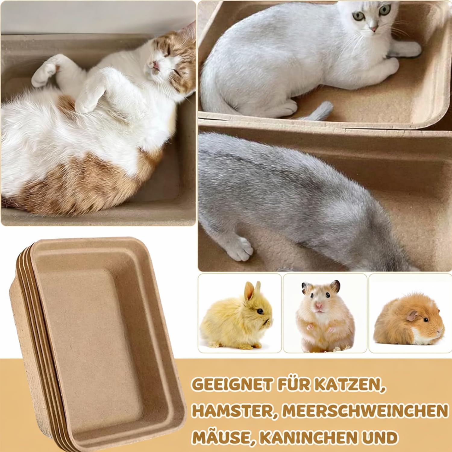 Lot de 8 bacs à litière jetables en papier pour chat, hamster, cochon d'Inde, souris, petits animaux - 42,5 x 32,5 x 10,5 cm