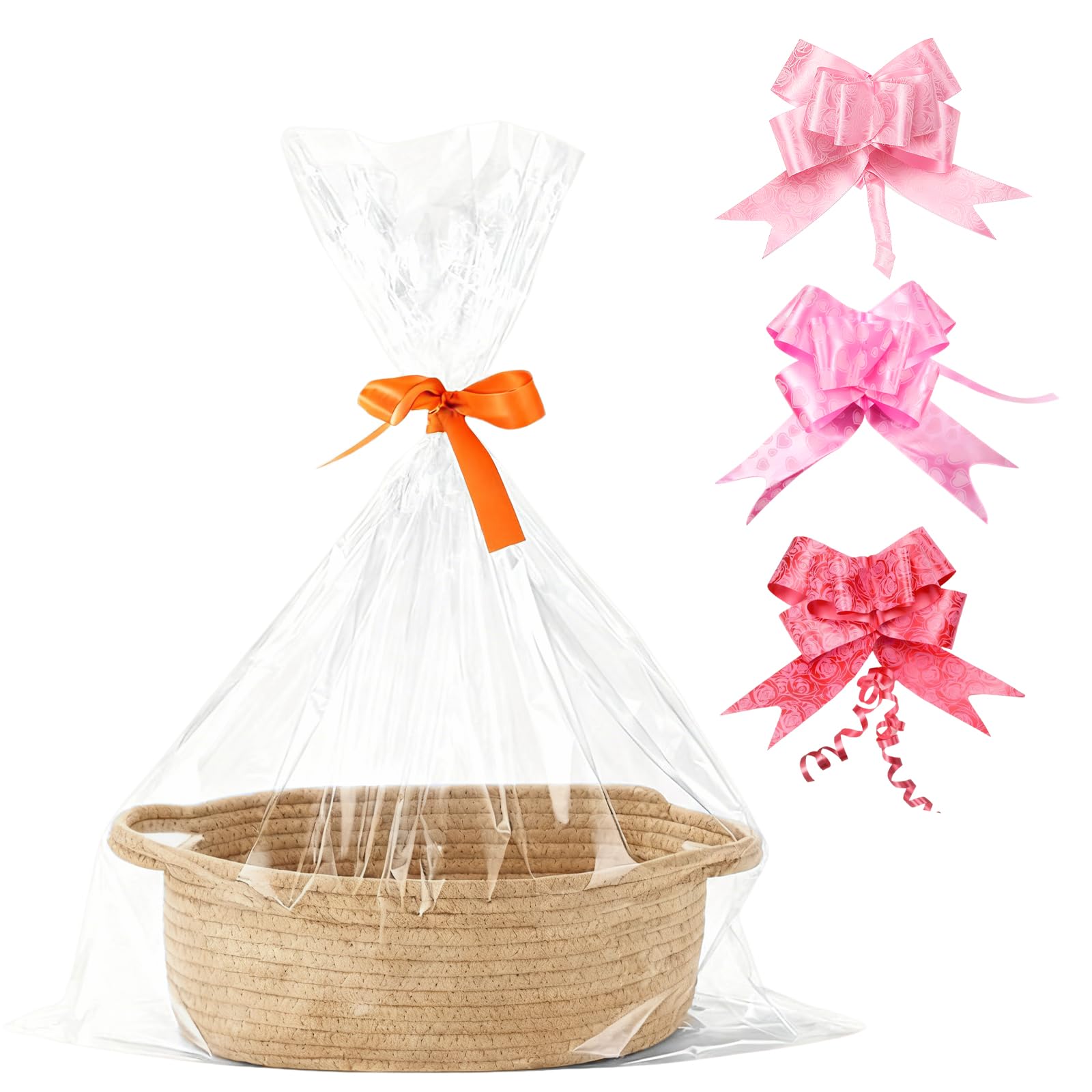 Gift Basket Hamper Kit, Gift Basket Empty with Pull Bows for Wedding Birthday Storage Easter(30 x 20 x 12 CM)