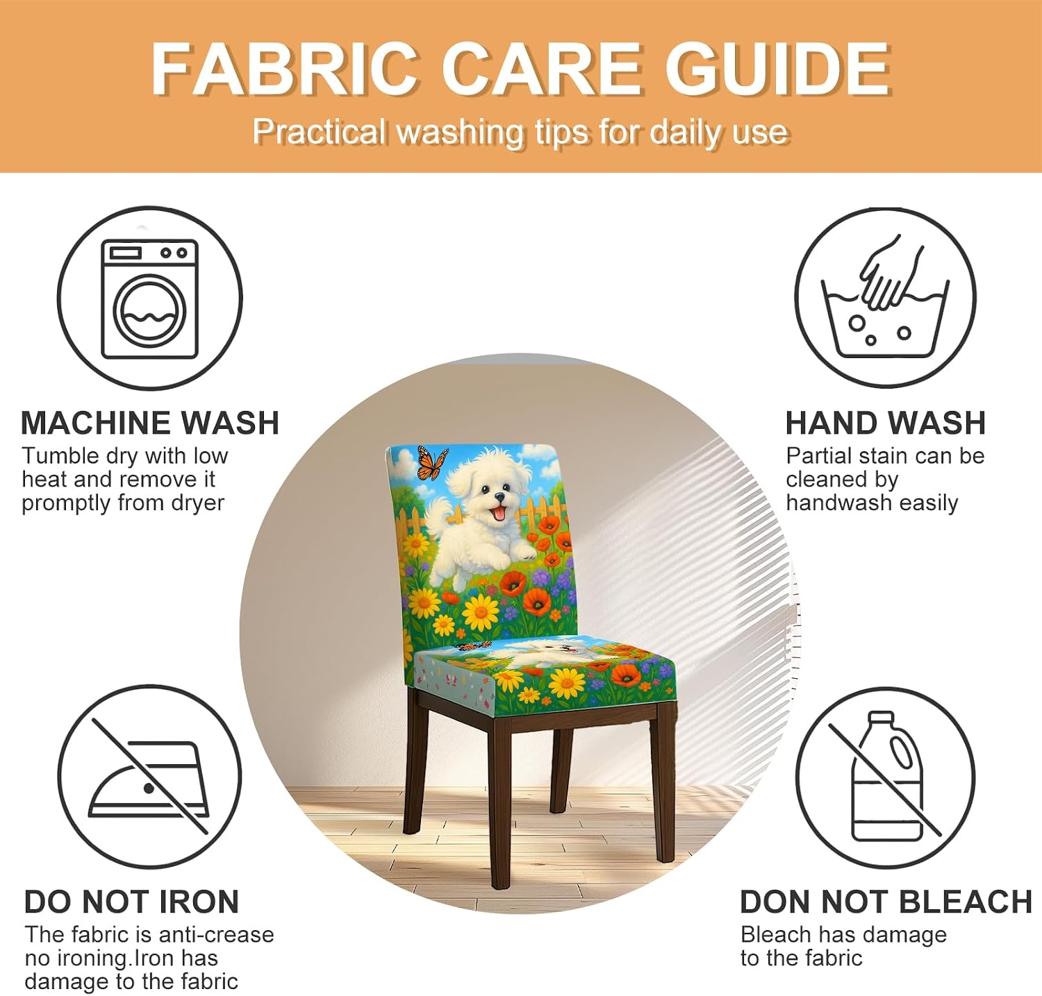 HOMETITUTE Bichon Dog Flower 23.6x67inch Chair Covers for Home Party Decor