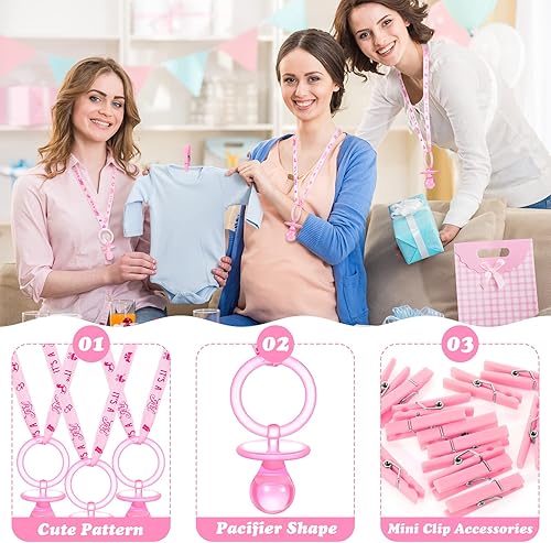 Miniatura 2 de Coume 48 chupones acrílicos para bebé, collar, chupete de bebé, recuerdos de fiesta, 48 pines de ropa, pinzas de plástico para decoración de baby