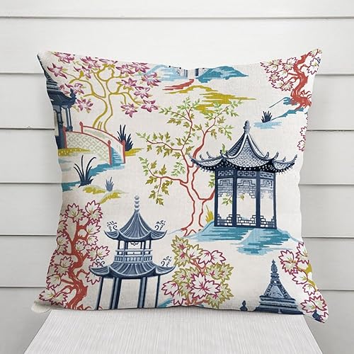 Vista 252 de ArogGeld Chinoiserie - Fundas de almohada escénicas asiáticas, estilo asiático, funda de almohada azul y verde Kelly, funda de cojín para decoración