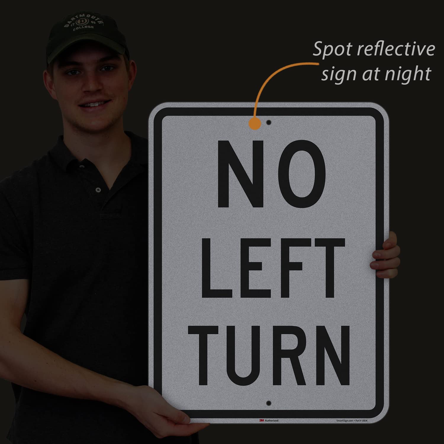 SmartSign 24 x 18 inch “No Left Turn” Metal Sign, 80 mil Aluminum, 3M Laminated Engineer Grade Reflective Material, Black and White, Made in USA