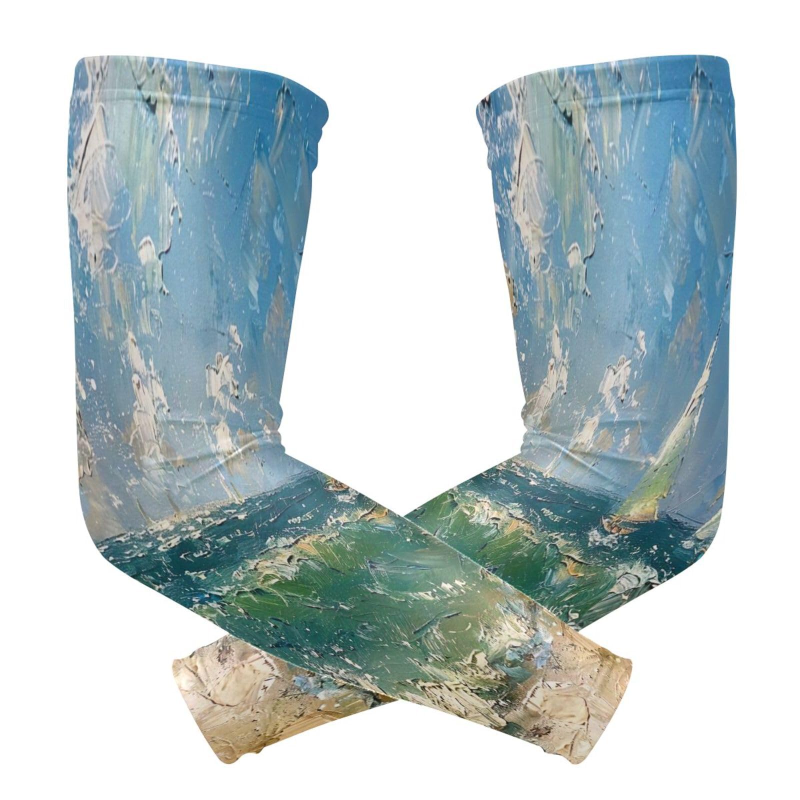 YEGAME Arm Sleeves for Men & Women, Sailboat 1 Pair Cooling UV Sun Protection Sports Compression Sleeves, UPF 50+ Basketball Tennis Cycling Arm Warmers, Breathable Tattoo Cover Sleeve