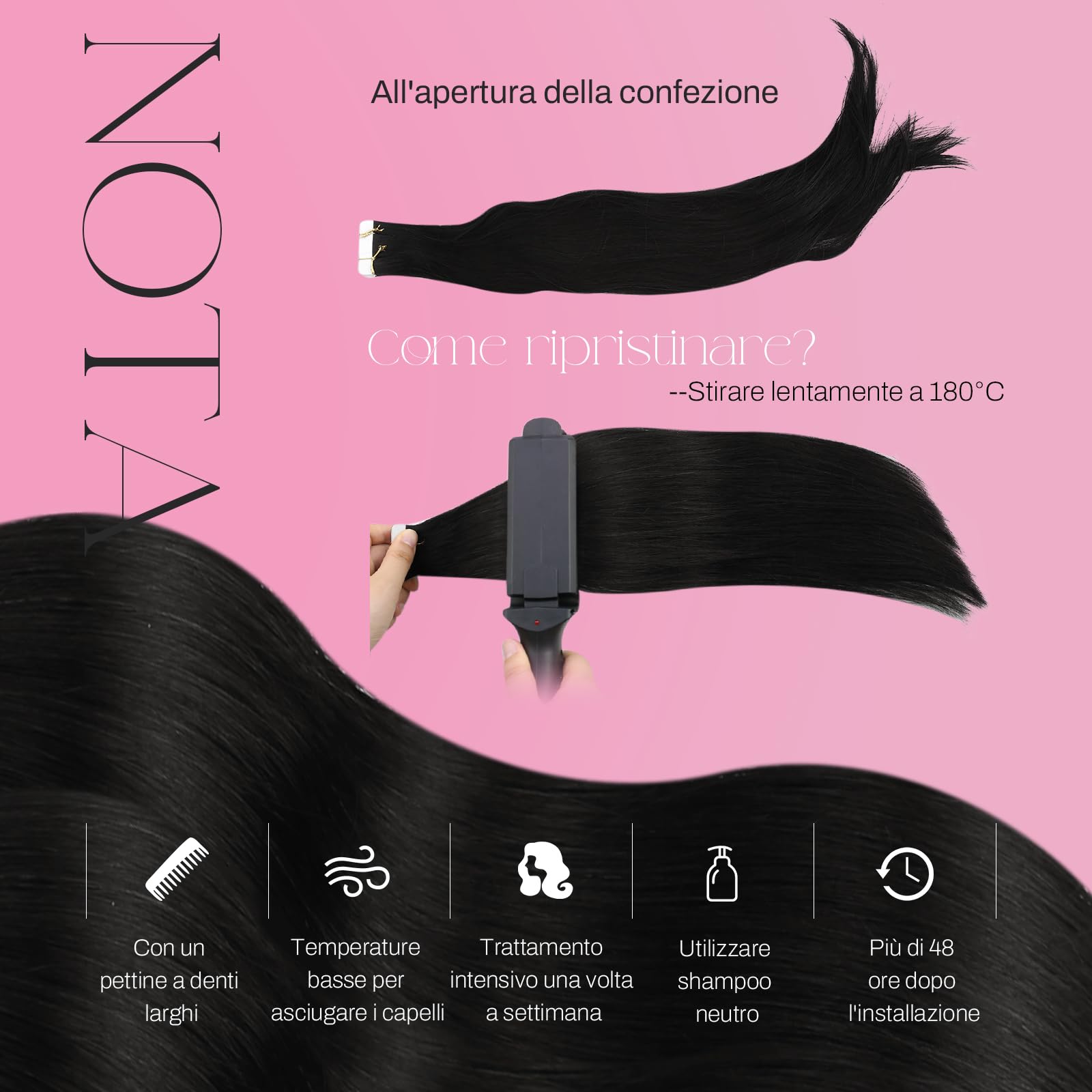 Moresoo Extension Capelli Veri Biadesivo 50 cm Nero Remy Umani Invisible #1B 20pz 50g