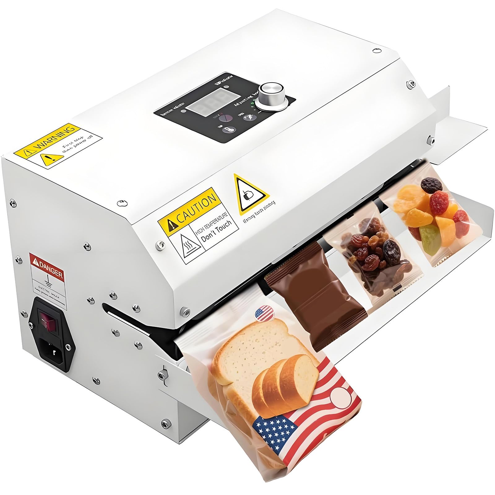 Maszyna do uszczelniania ciągłego, szybka automatyczna zgrzewarka taśmowa, regulowana temperatura i prędkość, zgrzewarka 300 W do worków z tworzywa sztucznego, folii i kraftu