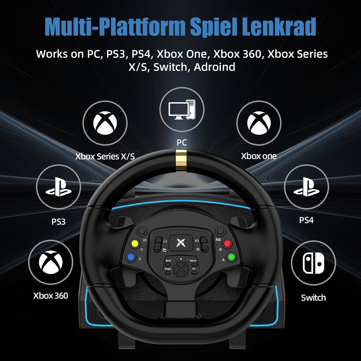 NBCP 1080 Grad Xbox Lenkrad, Lenkrad Xbox one,Rennrad mit Pedalen Kupplung und Shifter Sim Driving Racing Wheel für Xbox One/Xbox Series X|S/P-4/ P-3/ PC/Switch